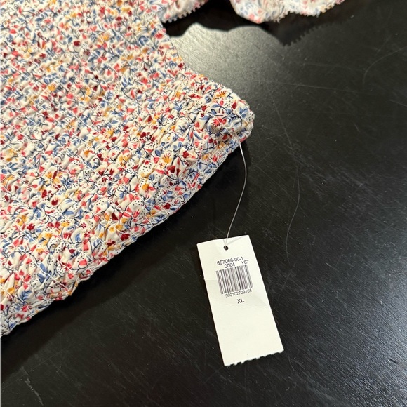 NWT Old Navy Smocked Fitted Ruffle Trim Pink Ditsy Floral Top Womens size XL - Picture 9 of 14